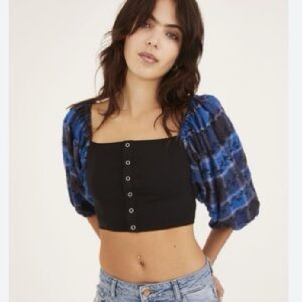 Urban Outfitters Black and Blue Plaid Crop Top